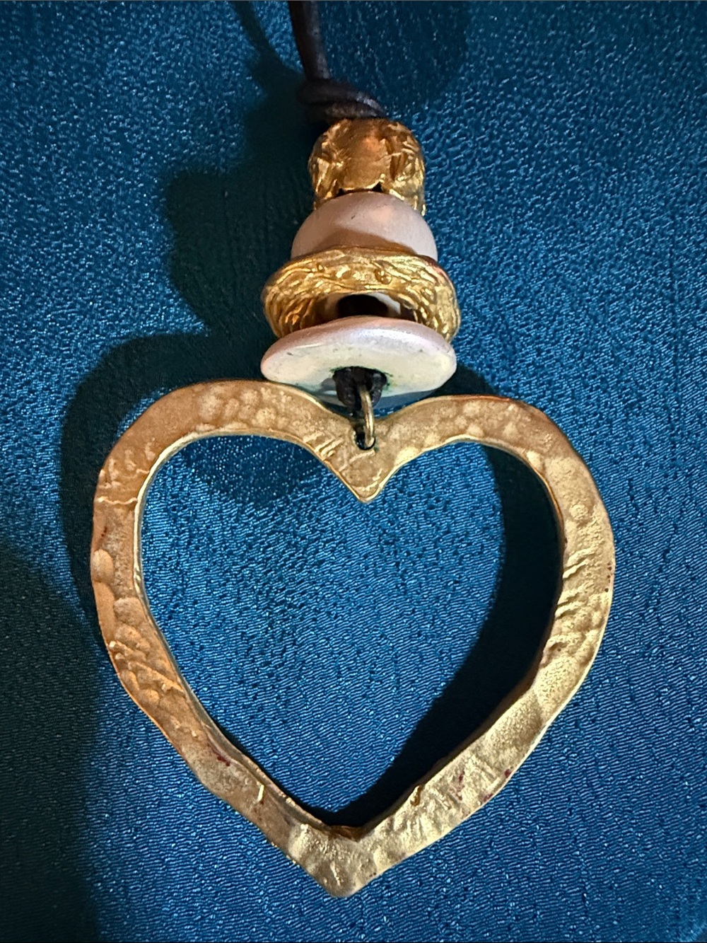 Gold Heart Pendant Necklace with Cream Accents - Women Jewelry